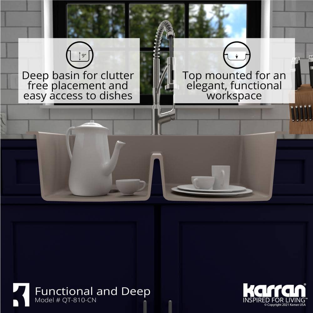 Concrete Quartz 33'' Double Bowl Farmhouse Kitchen Sink
