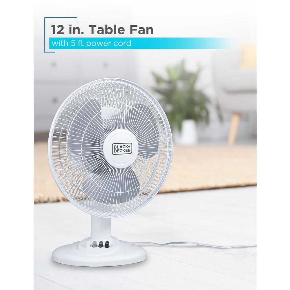 12 in. 3 Fan Speed Settings, Oscillating Portable Fan in White with Adjustable Tilt