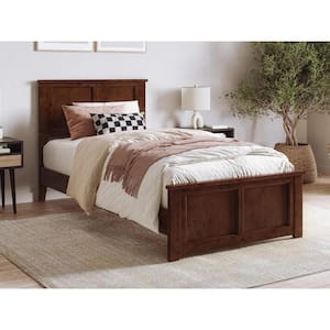 Charlotte Walnut Brown Solid Wood Frame Twin XL Low Profile Platform Bed with Matching Footboard