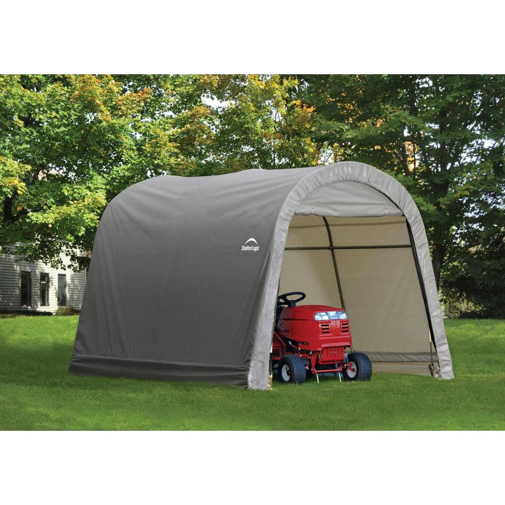 10' x 10' Gray Round Roof Outdoor Storage Shed with Roll-Up Doors