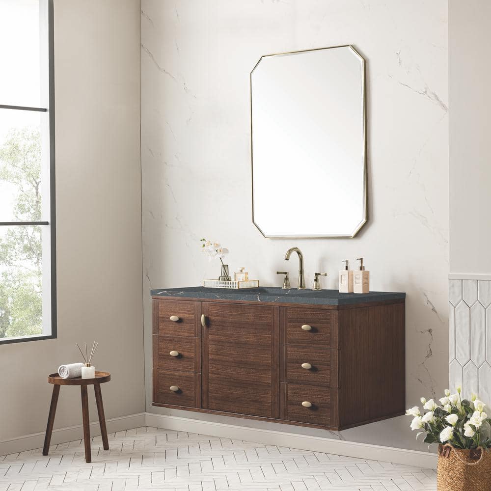 Amberly 48.0 in. W x 23.5 in. D x 34.7 in. H Single Bathroom Vanity Mid-Century Walnut and Parisien Bleu Quartz Top price history on PriceWatchPro