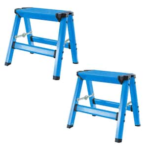 1-Step Aluminum Folding Stool with 325 lbs. Load Capacity in Neon Blue (2-Pack)
