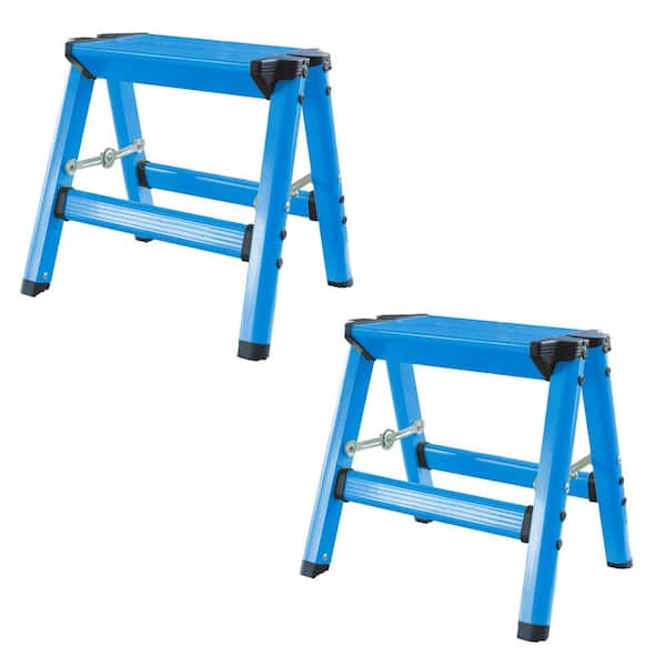 AmeriHome 1-Step Aluminum Folding Step Stool with 325 lbs. Load Capacity in Neon Blue (2-Pack)