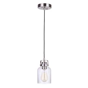 Foxwood 60-Watt 1-Light Brushed Nickel Finish Dining/Kitchen Island Mini Pendant with Clear Glass, No Bulb Included