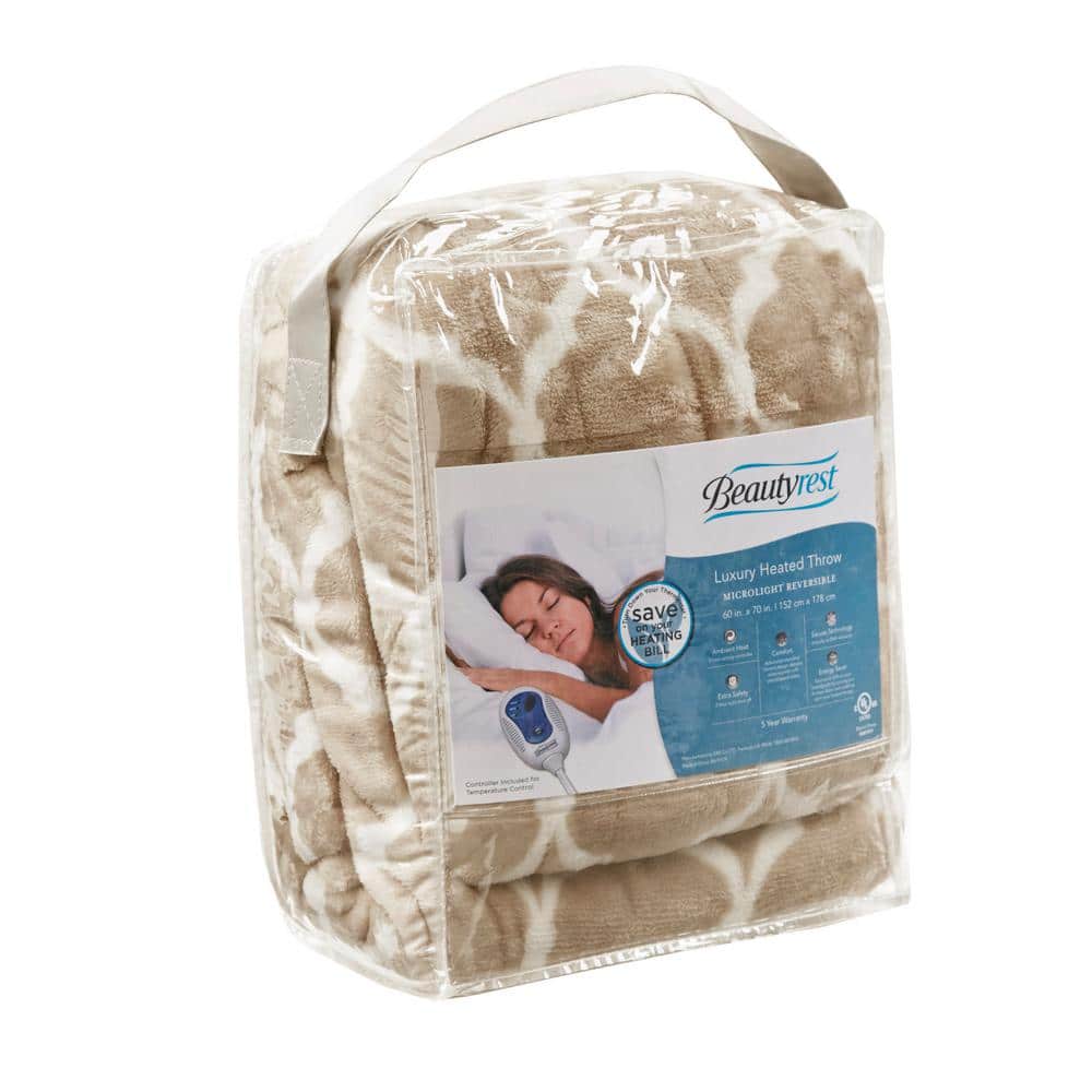 Tan Electric Knitted Reversible Machine Washable Throw Blanket