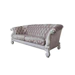 Amelia 99 in. Rolled Arm Velvet Rectangle Sofa in Ivory