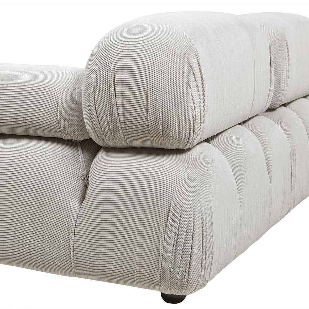Pebble Gray Tufted Modular 3-Piece Sofa with Round Arms