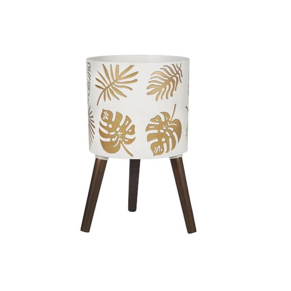 MOEPISY 12 in. Planter Pot with Stand, Drainage Holes, Modern Mid-Century Flower Planter Pot, Black and Gold