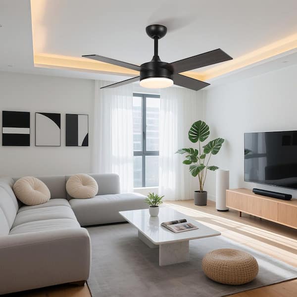 42 in. Black Indoor Ceiling Fan with Light Remote Control, Quiet DC Motor 4 Blade Ceiling Fans 6 Speed Levels
