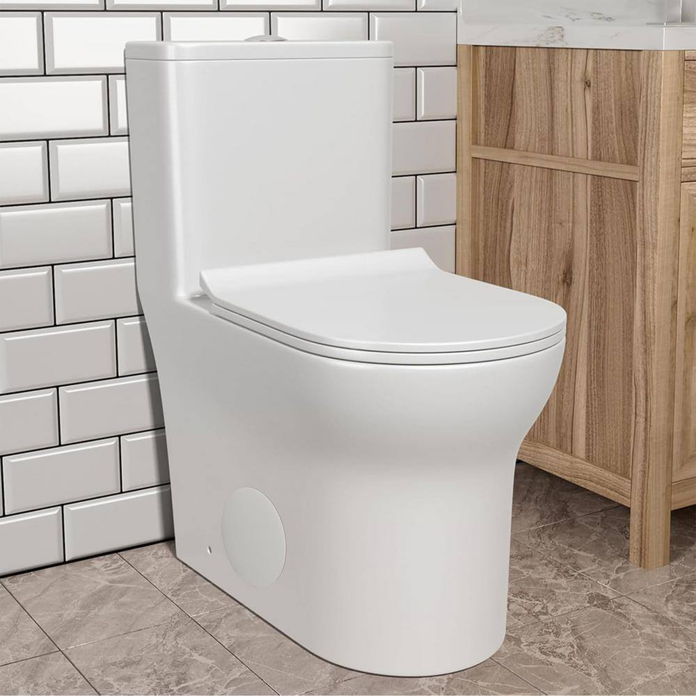Glossy White Ceramic Elongated One-Piece Toilet with Dual Flush