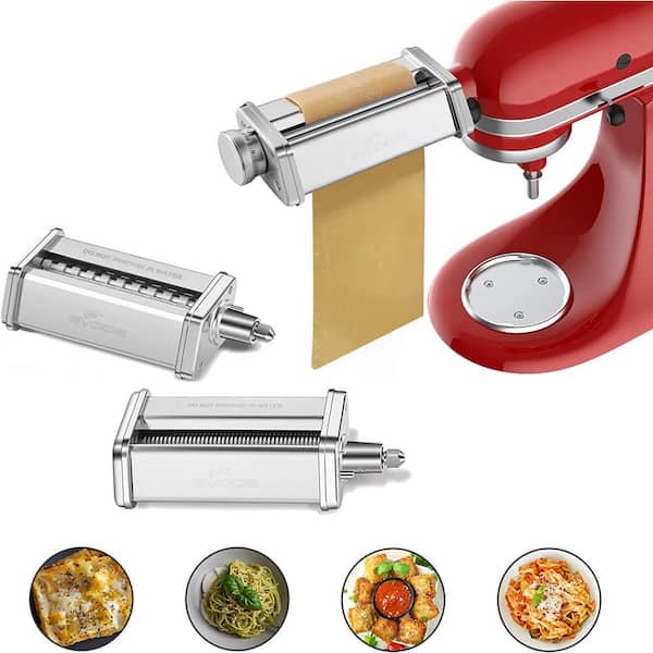 VEVOR Pasta Attachment for KitchenAid Stand Mixer, 3-IN-1 Stainless Steel  Pasta Roller Cutter Set Including Pasta Sheet Roller, Spaghetti and  Fettuccine Cutter, 8 Adjustable Thickness Knob Pasta Maker