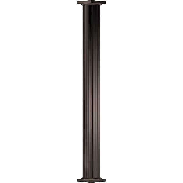 AFCO 10' x 10" Endura-Aluminum Column, Round Shaft (Load-Bearing 26,000 lbs), Non-Tapered, Fluted, Textured Brown Finish