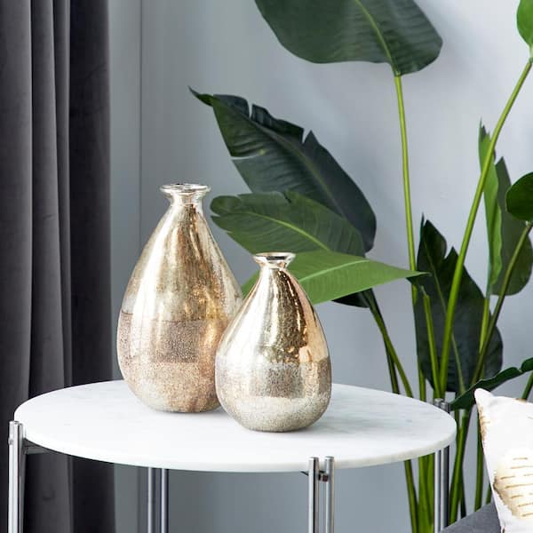 Litton Lane 12 in., 9 in. Gold Blown Glass Decorative Vase (Set of 2)