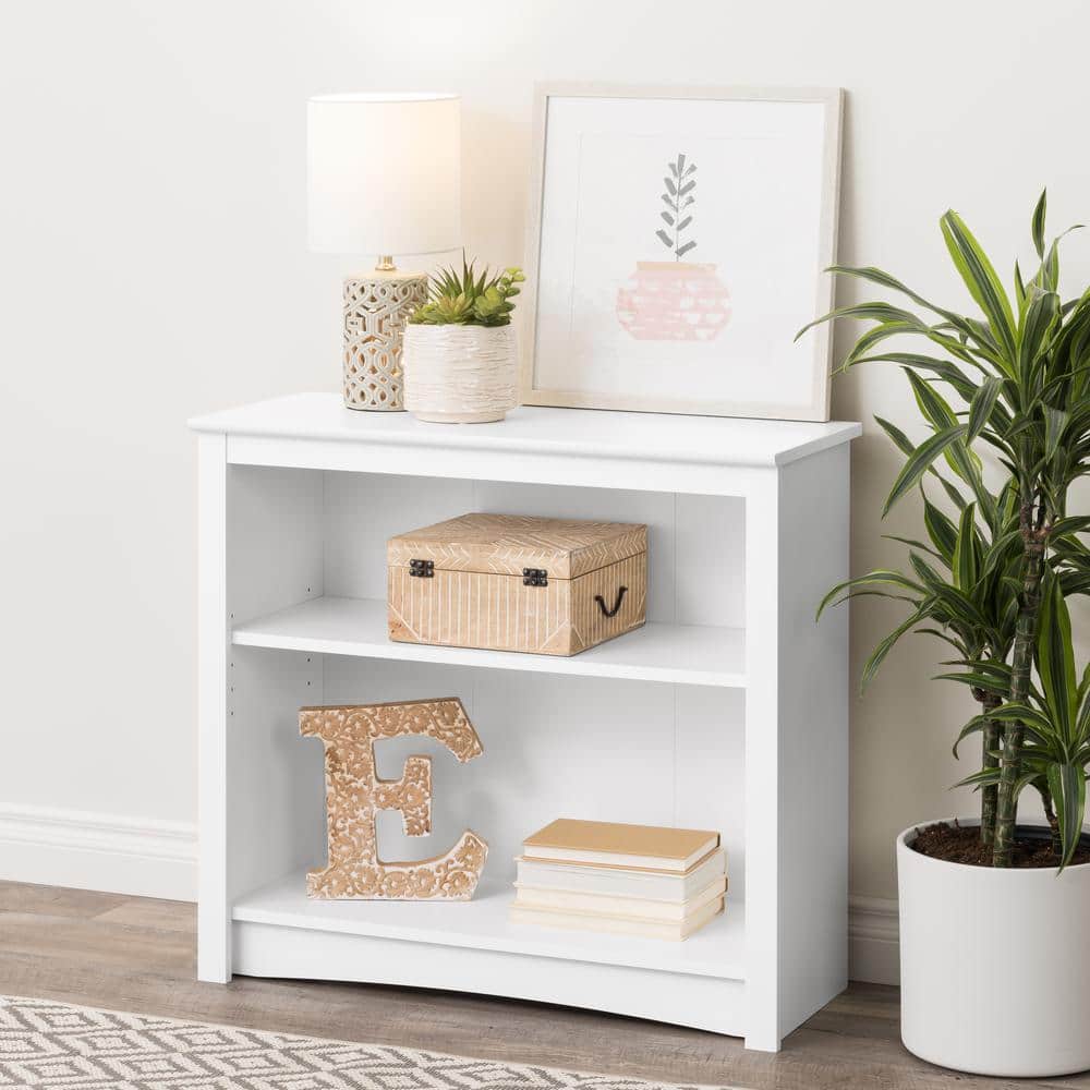 Modern White Laminate 2-Shelf Adjustable Bookcase