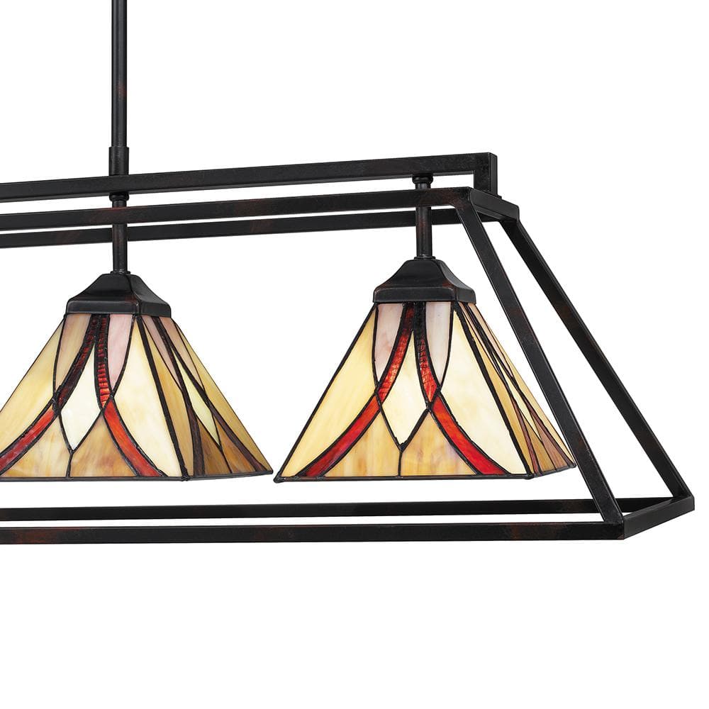 Asheville 42" Bronze Island Light with Multicolor Tiffany Glass Shades