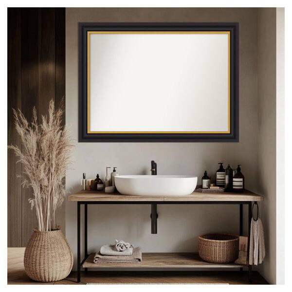Sierra Black Brown 43.5 in. x 32.5 in. Non-Beveled Modern Rectangle Wood Framed Bathroom Wall Mirror