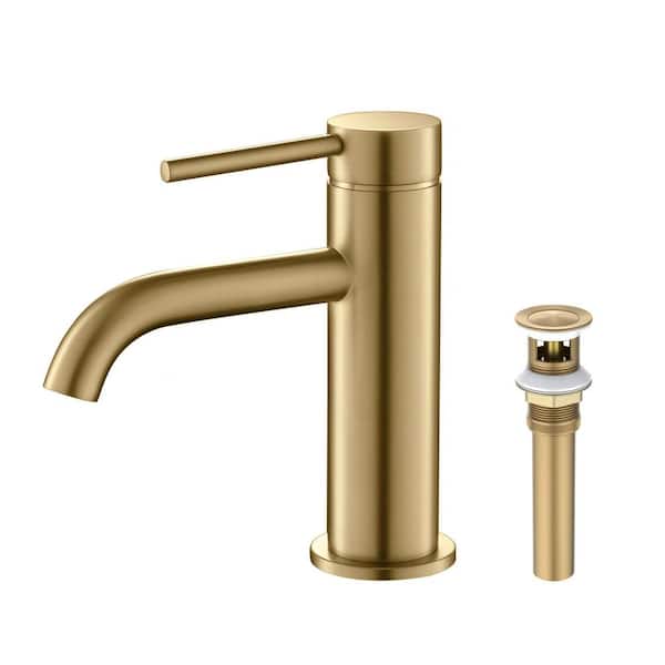 1- Handle 6.63 in. H Single Hole Bathroom Sink Faucet with Supply Lines and Pop-Up Drain in Brushed Brass