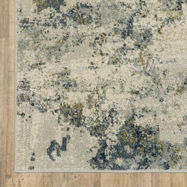 Beige Teal Grey and Gold Abstract 2 ft. x 8 ft. Power Loom Stain Resistant Runner Rug