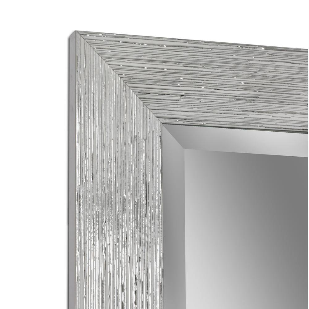 Elegant Chrome and White Textured Rectangular Beveled Wall Mirror - 27.5" x 33.5"
