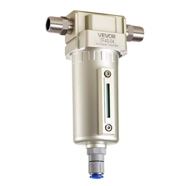 1/2 in. NPT Air Compressor Filter, 5μm Brass Filter, Auto-Drain Separator, 175 PSI Max Pressure, Aluminum Alloy Bowl