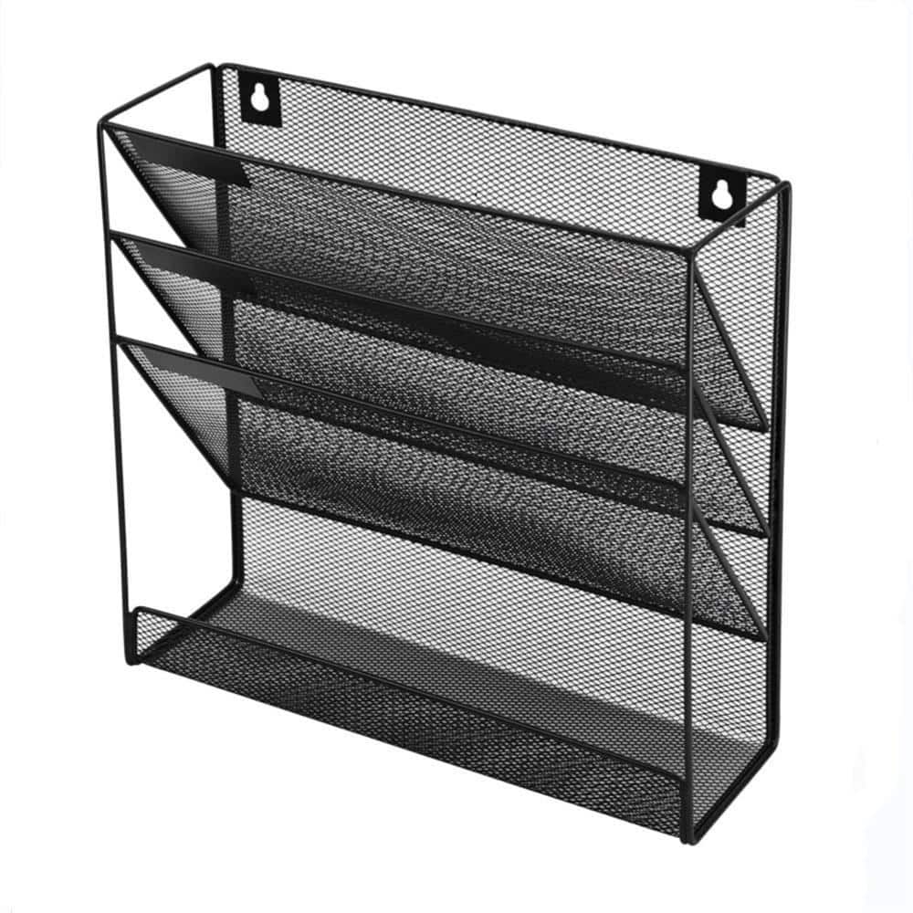 Staples Magazine Racks 3 Pockets Mesh Black 12 in. x 12 in. Metal Wall Mounted Magazine Rack ...