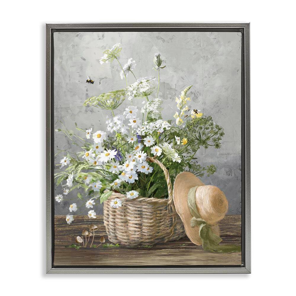 Country Daisy Basket by Danhui Nai Gray Floater Frame Graphic Art Print Nature 31 in. x 25 in. price history on PriceWatchPro