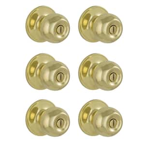 Morrow Bright Brass Privacy Bed/Bath Door Knob (6-Pack)