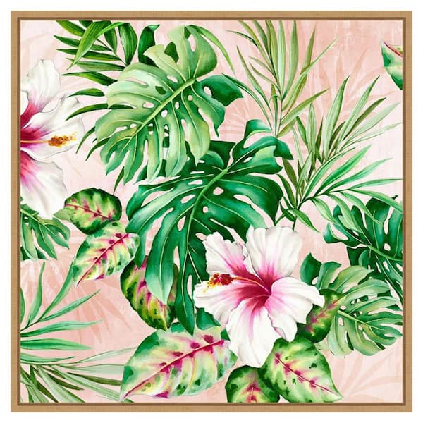 Amanti Art Hot Tropical Floral by Alex Black 1-Piece Floater Frame Canvas Giclee Nature Art Print 30 in. x 30 in.