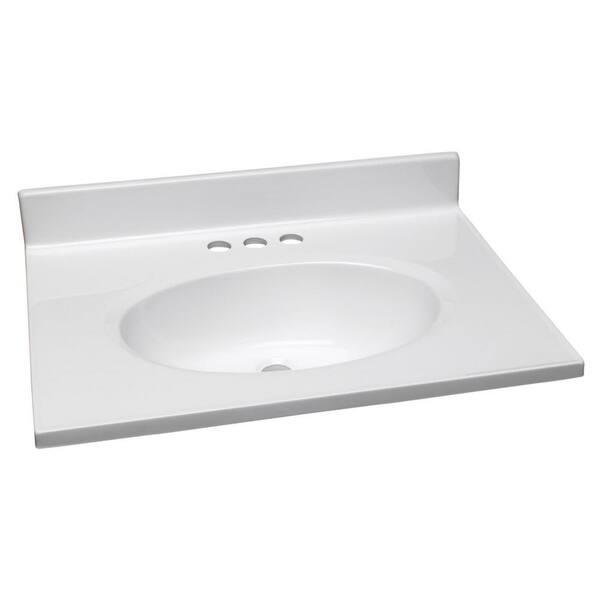 Design House 25 in. W Cultured Marble Vanity Top in White with Solid White Bowl