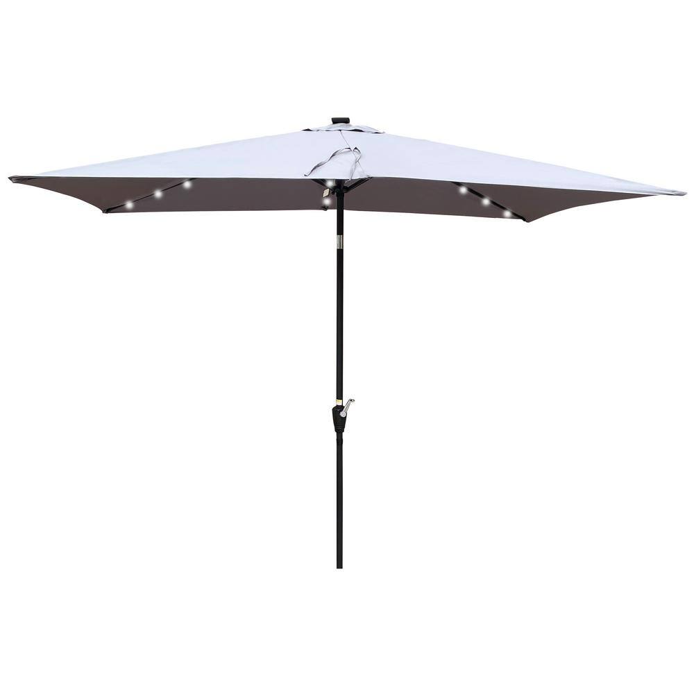 10 ft. x 6.5 ft. Rectangular Patio Solar LED Lighted Outdoor Market Umbrellas with Crank in Light Gray price history on PriceWatchPro