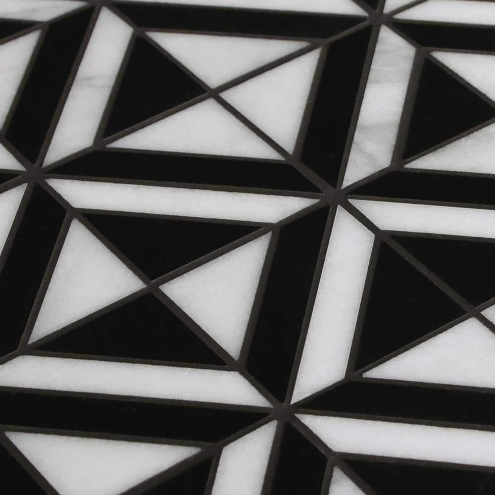 12" x 12" Black and White Polished Marble Mosaic Tile