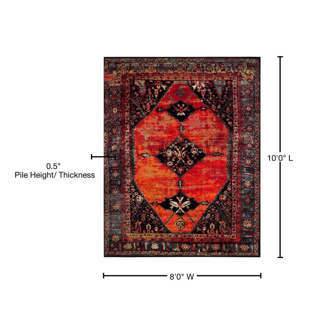 Vintage Hamadan Orange Multi High Pile Area Rug