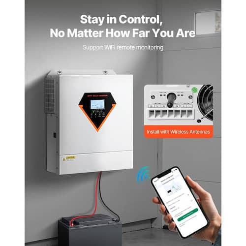 Hybrid Solar Inverter 3000W All in One Pure Sine Wave Power Inverter Charger Off Grid 24V DC to 110/120V Solar Panel Kits