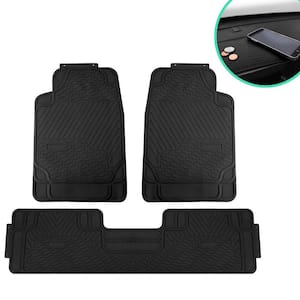 Black 3-Piece Heavy Duty Rubber Liners ClimaProof Trimmable Car Floor Mats - Full Set