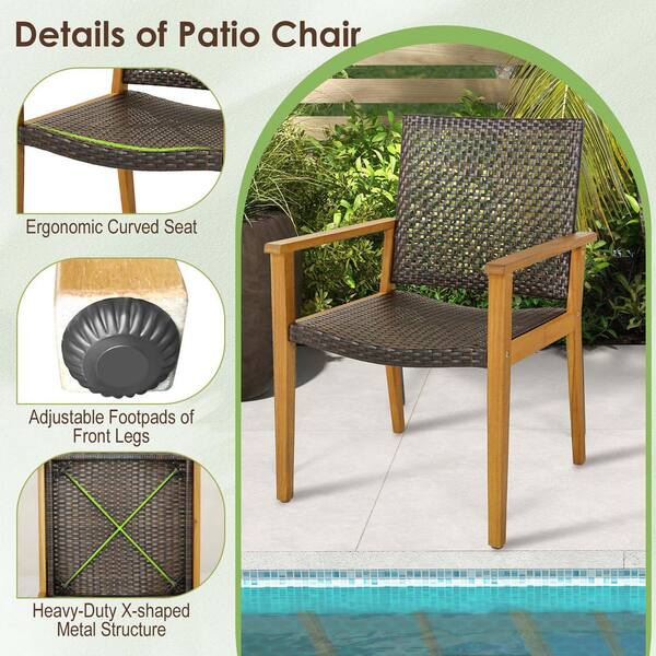 Costway Outdoor Patio Dining Chairs Acacia Wood Rattan