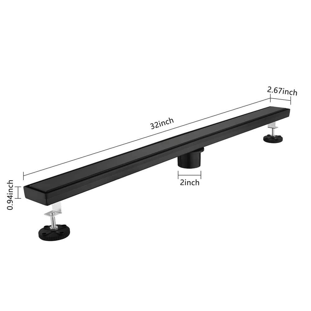 32-Inch Matte Black Stainless Steel Linear Shower Drain
