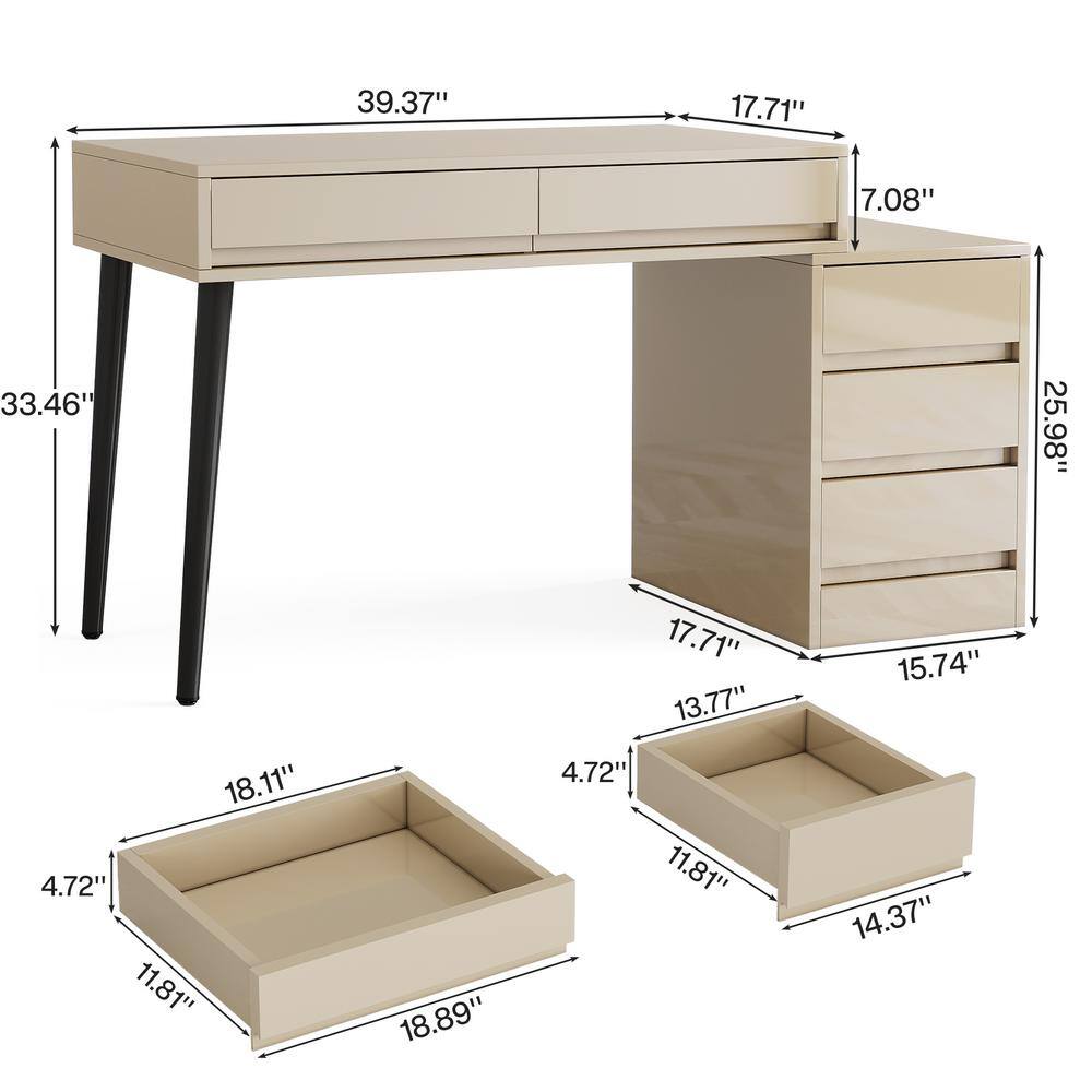 Ellie Sand Makeup Vanity Desk with Reversible 5-Drawers - thumbnail 9