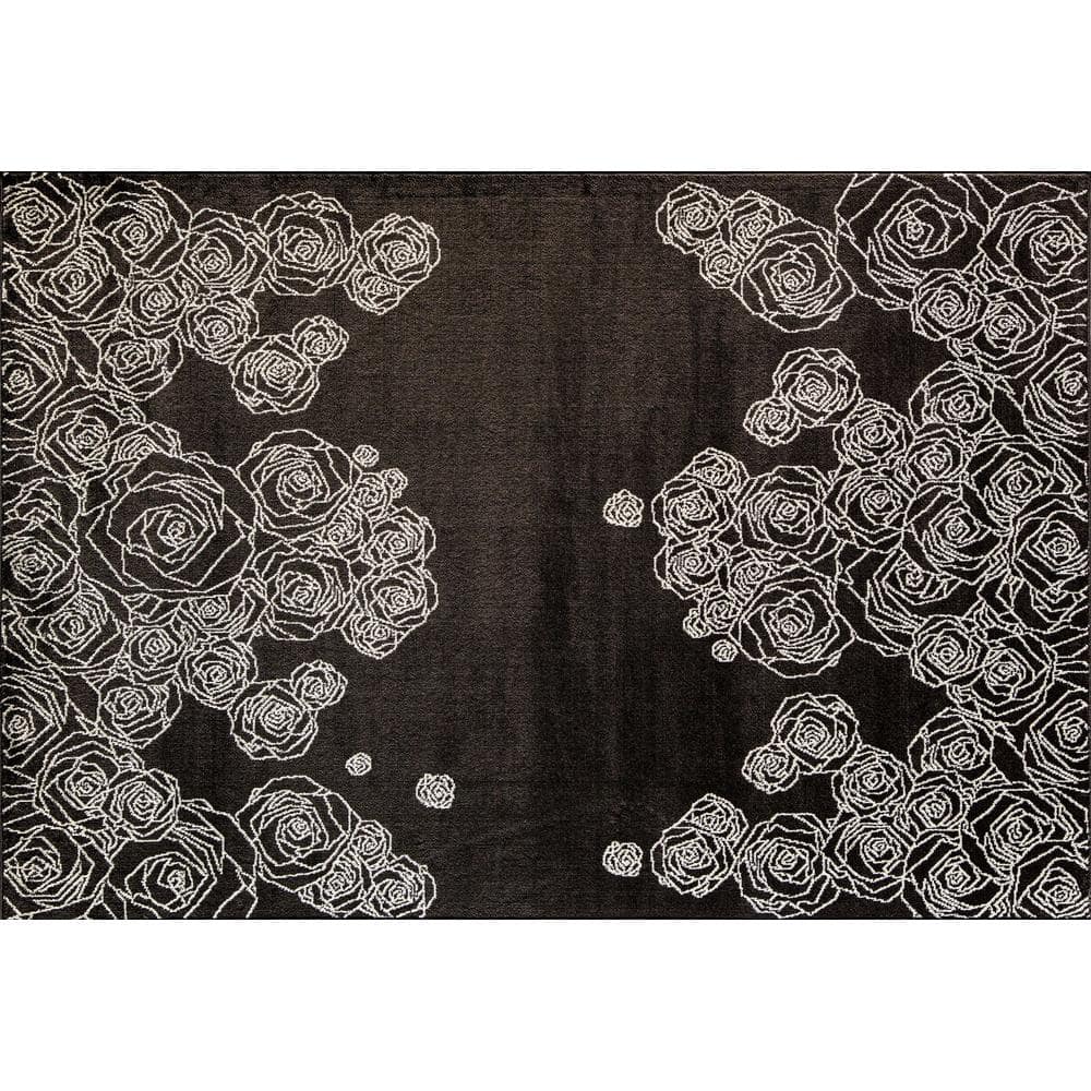 Vera Black Floral 2 ft. x 4 ft. Area Rug