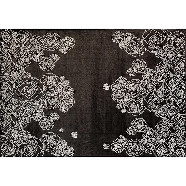Unbranded Vera Black Floral 2 ft. x 4 ft. Area Rug