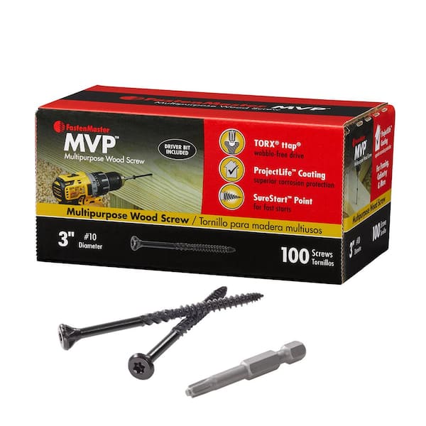 FastenMaster #10 x 3 in. Torx TTAP Drive Suresink Flat Head MVP Multi-Purpose Wood Screw (100-Pack)