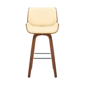 26 in. Cream High Back Wood Bar Chair with Faux leather Seat