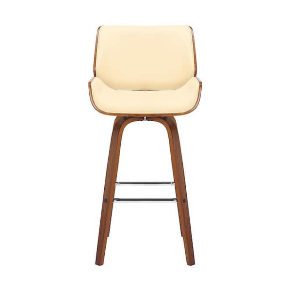 HomeRoots 26 in. Cream High Back Wood Bar Chair with Faux leather Seat
