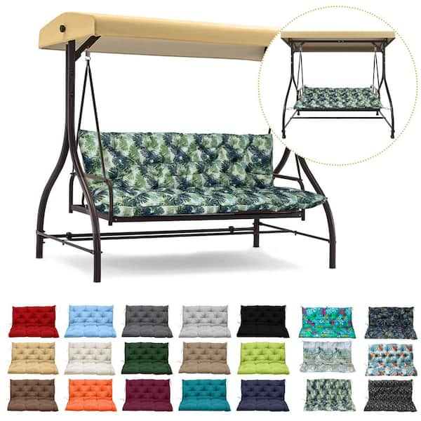 Unbranded 71 in. x 40 in. 3-Seater Replacement Outdoor Swing Cushions with Back Support, Waterproof Bench Cushion (Palm Leaves)