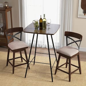 25 in. Brown Wooden Swivel Bar Stools Upholstered Counter Height Dining Chairs Set of 2