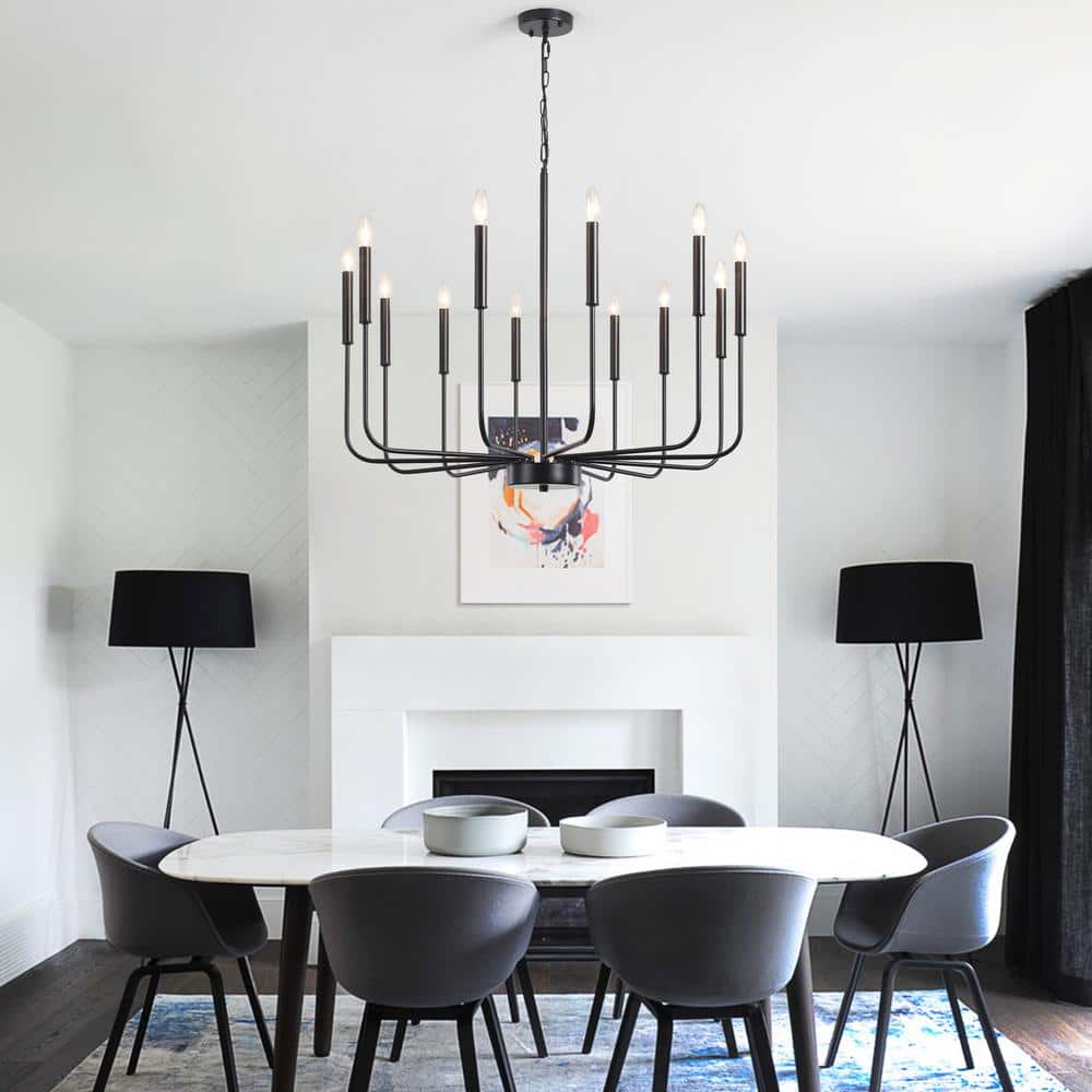 Matte Black 12-Light Candle Style Chandelier