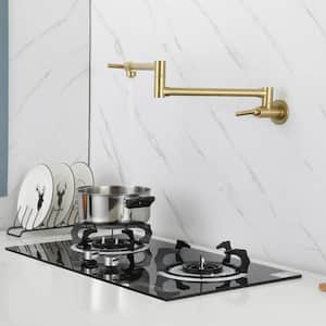 2.2 GPM Double Handle Wall Mounted Pot Filler Kitchen Faucet, Rotatable Pot Fill Faucet in Brushed Gold