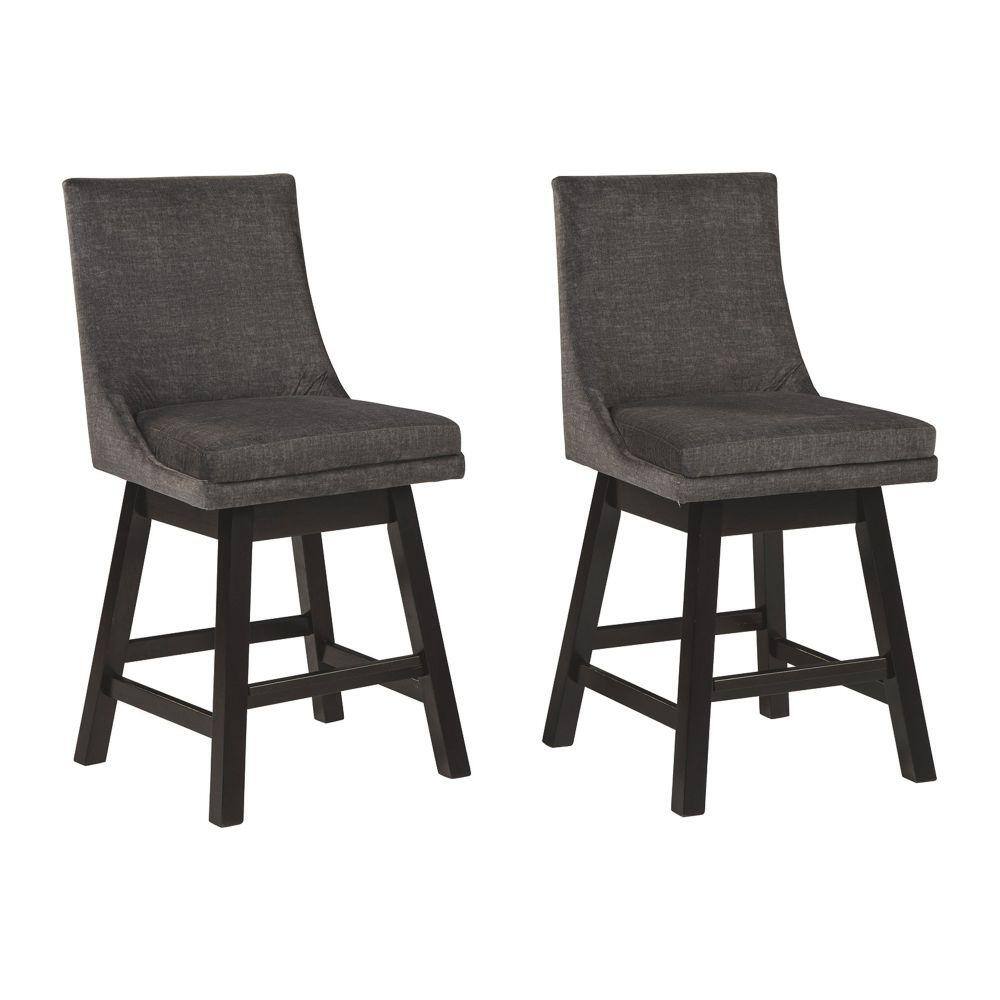 Benjara 39 In. Gray Low Back Wood Frame Barstool With Fabric Seat (Set ...