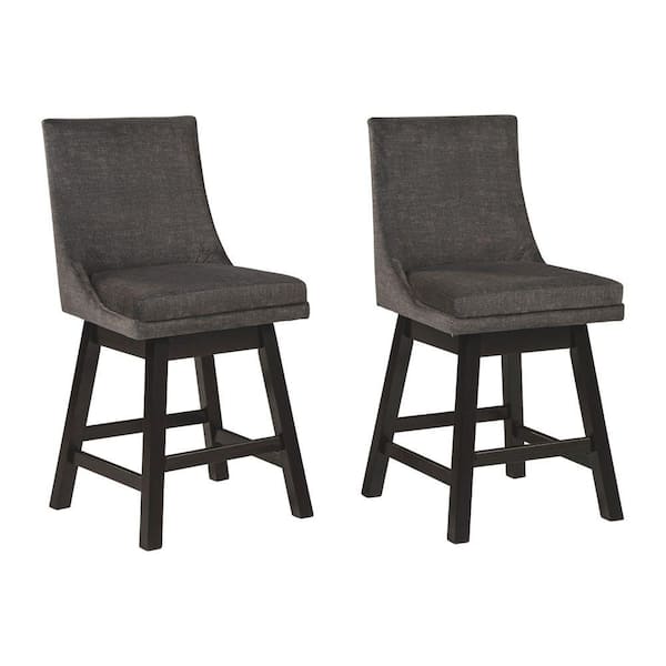 Benjara 39 in. Gray Low Back Wood Frame Barstool with Fabric Seat (Set of 2)