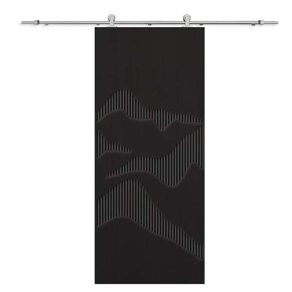 CALHOME 30 in. x 96 in. Black Painted Composite MDF Paneled Interior Sliding Barn Door with Hardware Kit