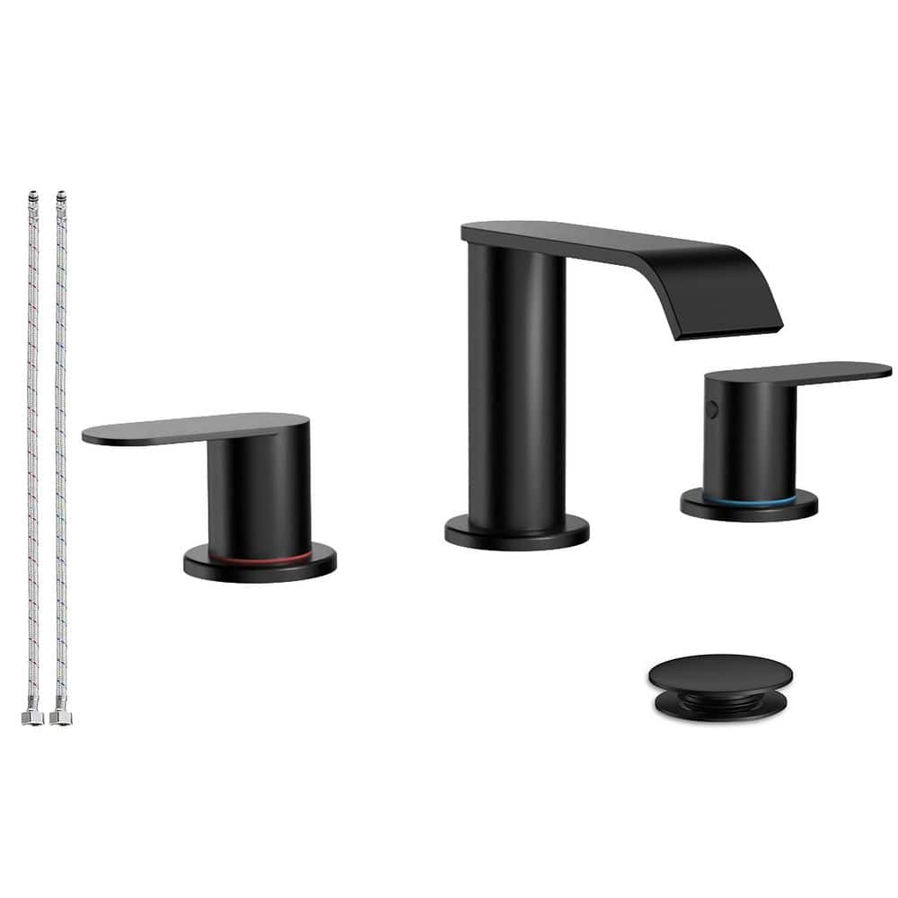 8 in. Waterfall Widespread 2-Handle Bathroom Faucet with Pop-up Drain Assembly in Matte Black price history on PriceWatchPro